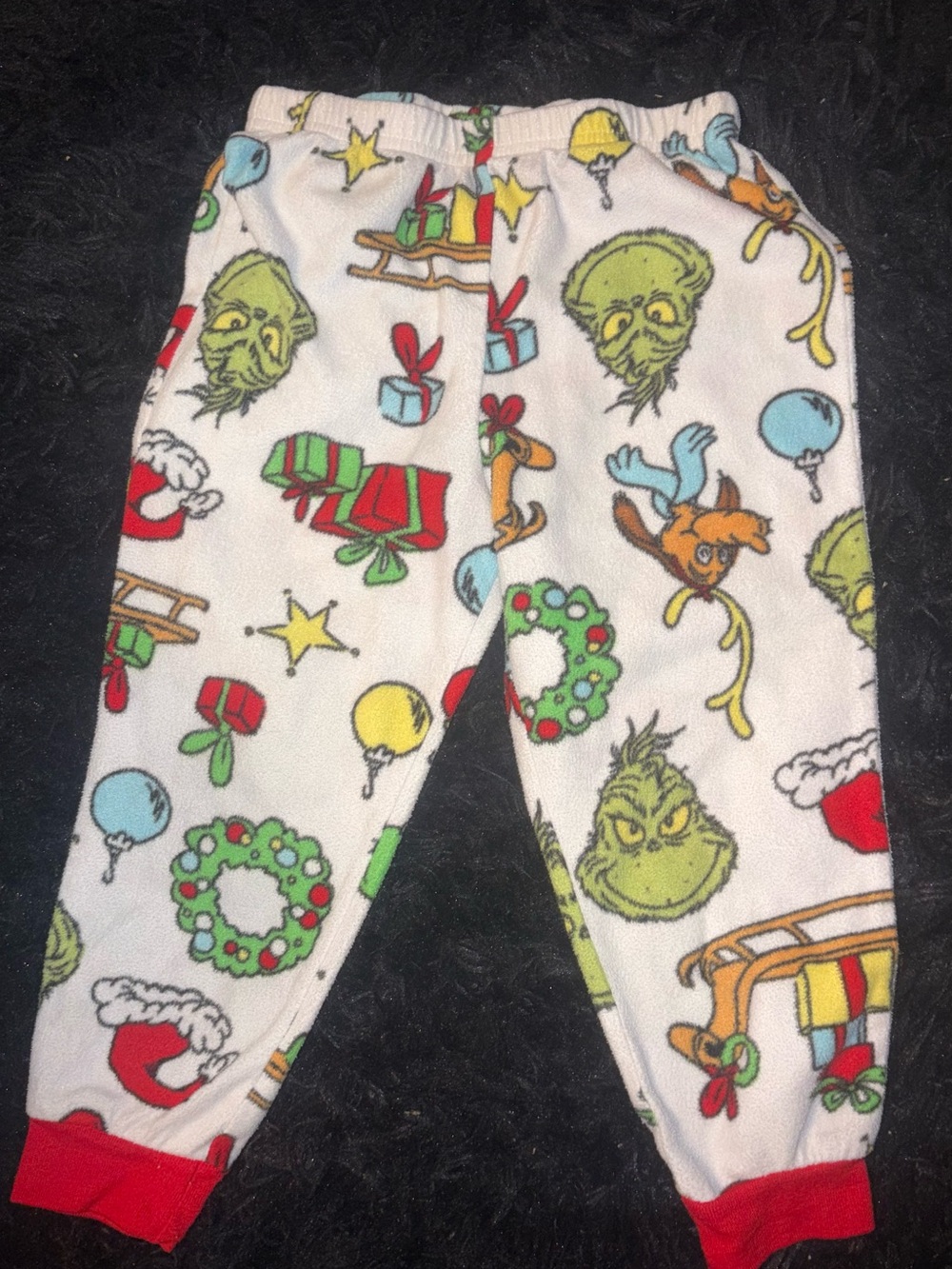 Kids White Grinch Print Holiday Pajama Pants - Red Trim